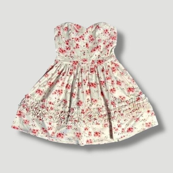 romantic ruffle pink floral strapless corset mini dress L The Man Repeller x PJK - Picture 8 of 8